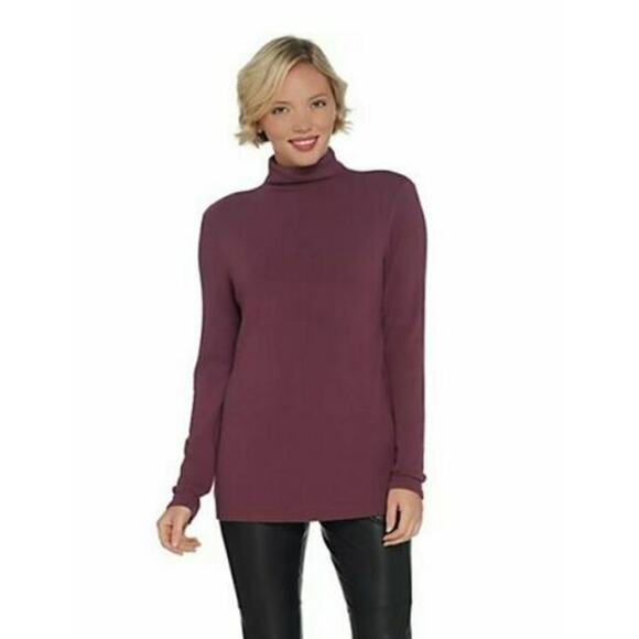 LISA RINNA COLLECTION NEW $74 Brushed Hacci Funnel Neck Top‎ Plum Wine Small - Picture 1 of 3